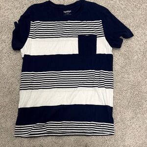 Express Men’s Navy and White Striped Pocket Tee
